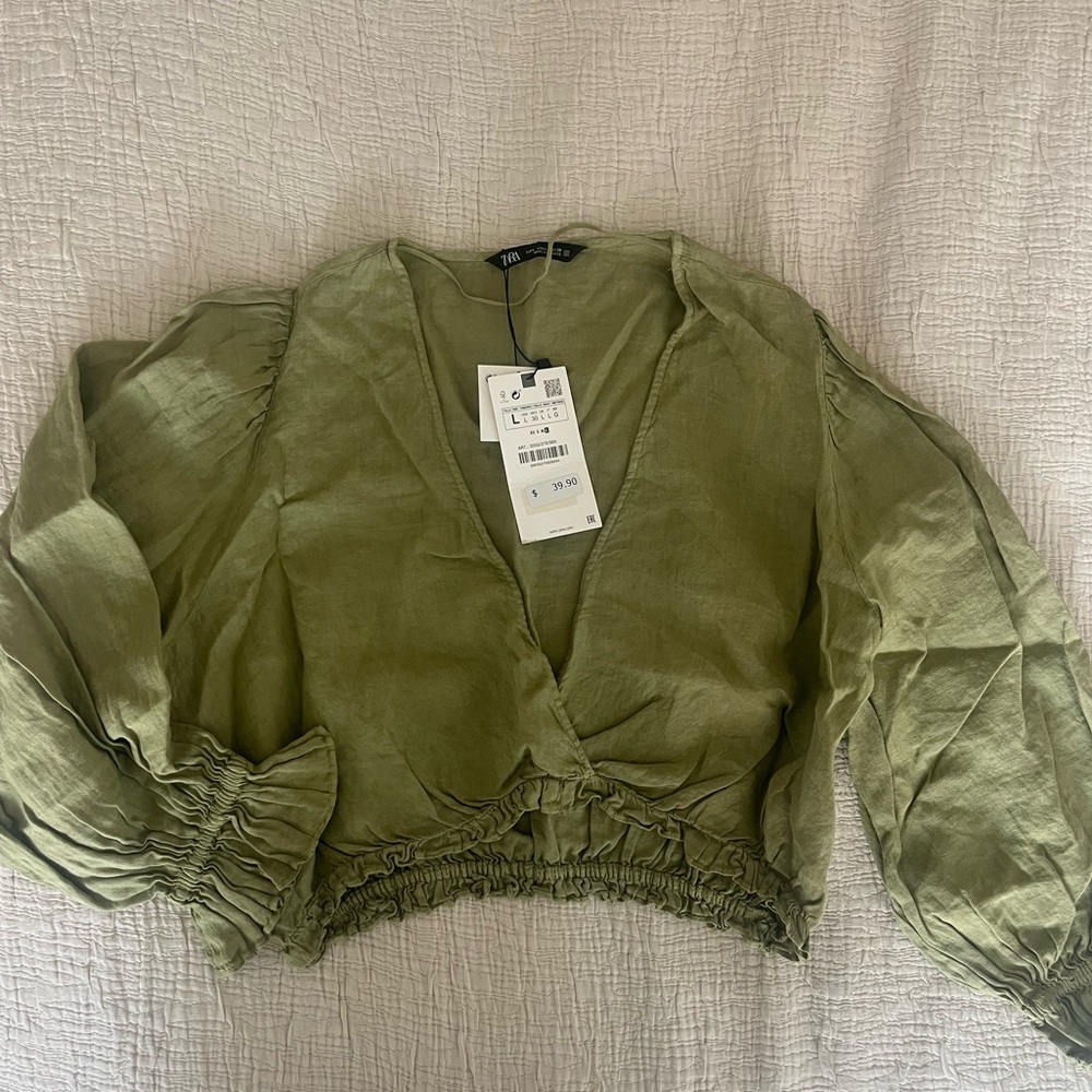 Zara Linen Cropped Blouse